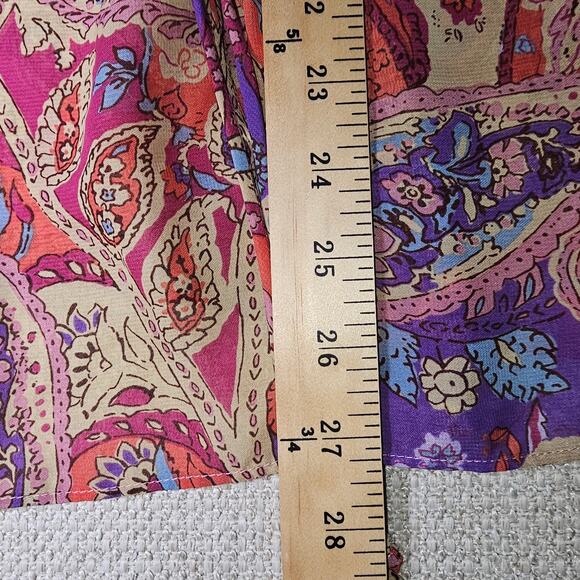 Chaps Large Paisley Floral Colorful Tunic Blouse with Drawstring Waist Lg V-Neck - Picture 7 of 10